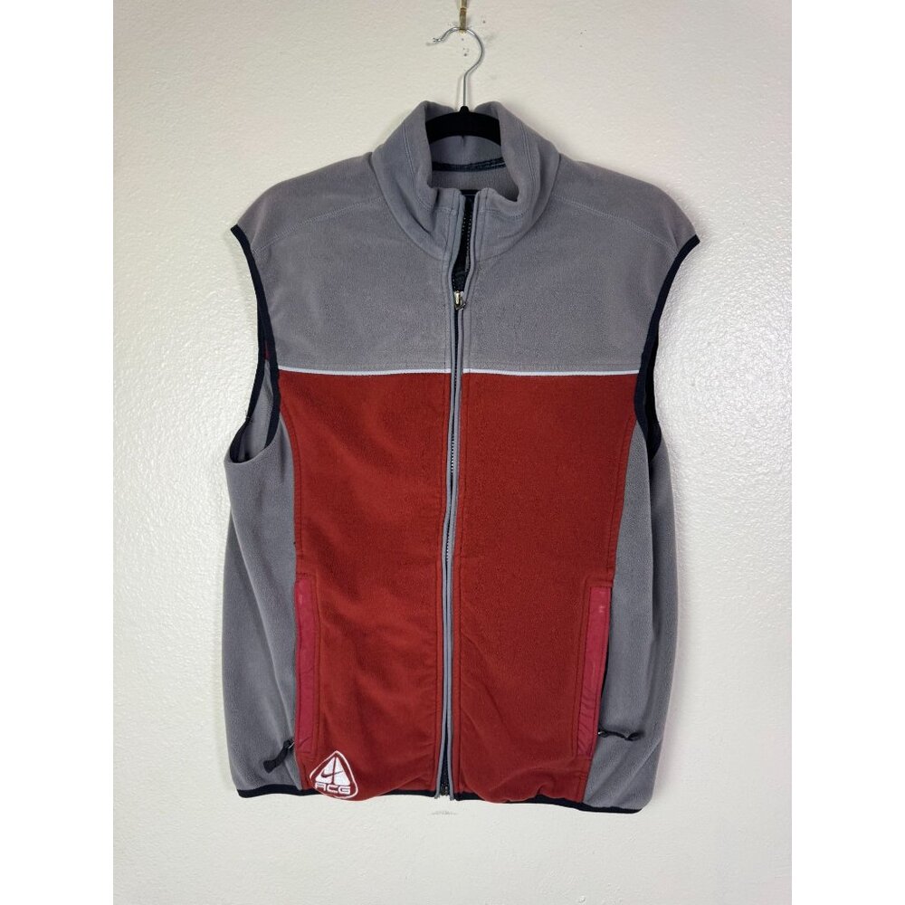 Nike ACG Thermal Layer 2 Fleece Vest Mens Large Gray Red Outdoor Therma Fit Zip